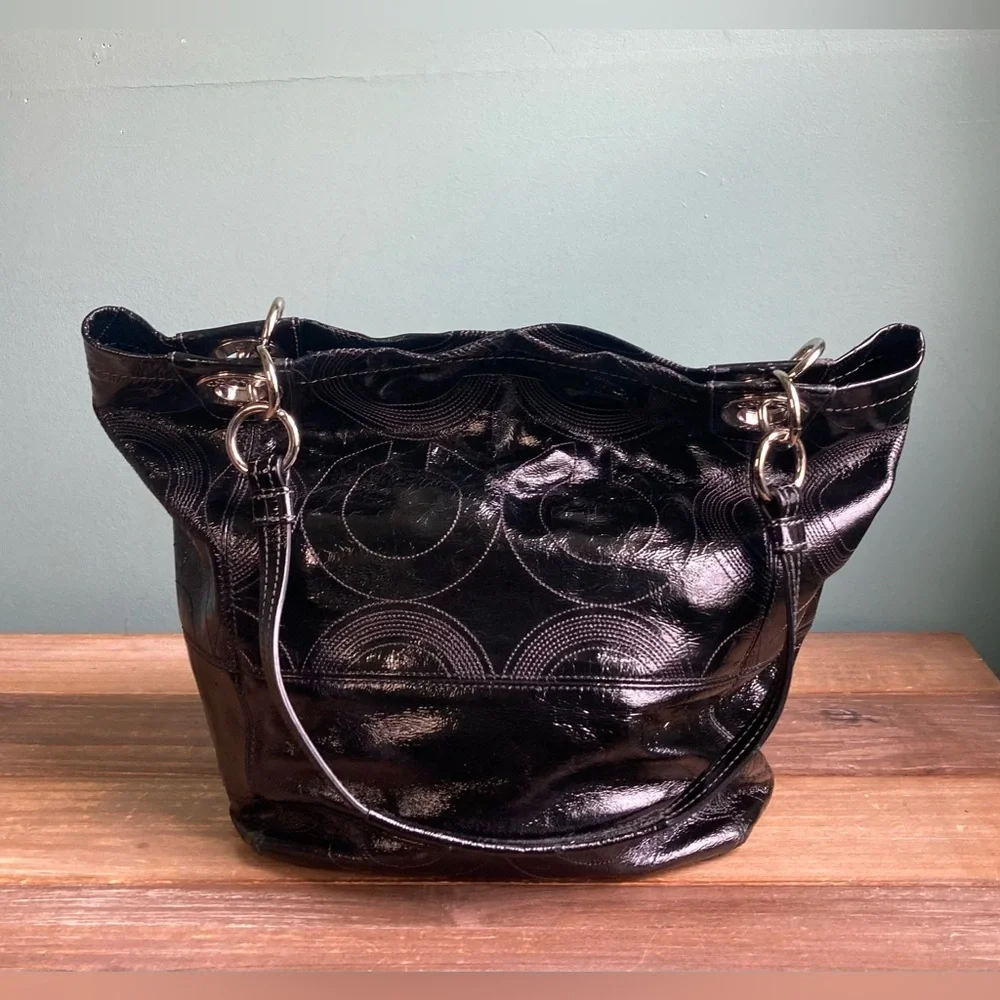 Coach Alex Signature Stitched Patent Leather Tote Bag  14265